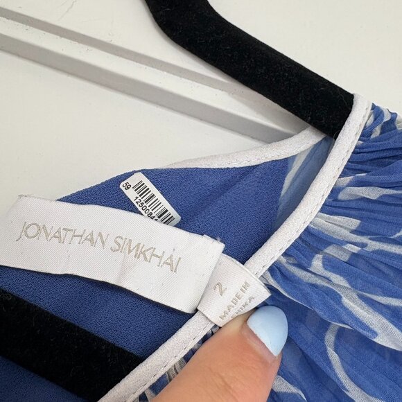 Jonathan Simkhai Harlowe Mini Dress Blue Amalfi Abstract Floral Long Sleeves - Picture 2 of 8